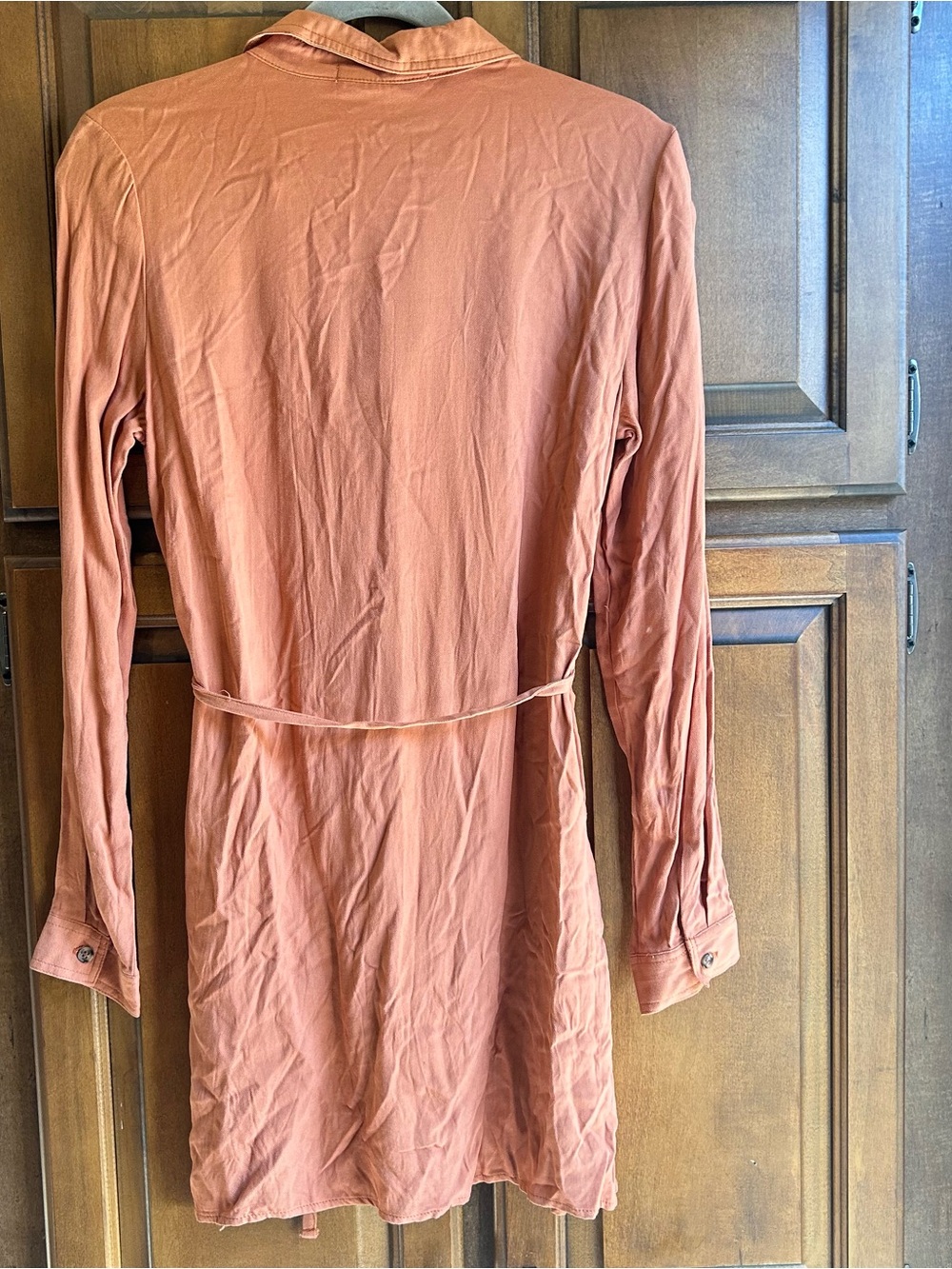 🌸No Comment long-sleeve peach V-neck shirt dress Size small - Picture 5 of 10